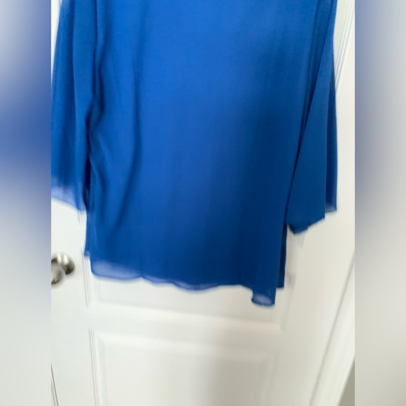 Royal Blue Casual ChiffonTop Scoop Neck 3/4 Sleeve Double Layer, Like New - Picture 6 of 10